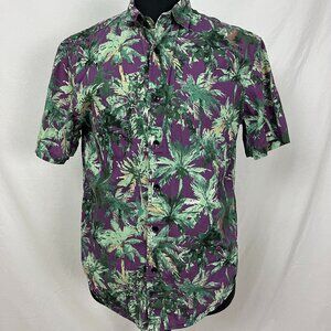 Original Use Green Purple Hawaiian Jungle Floral Button Down T Shirt Size M
